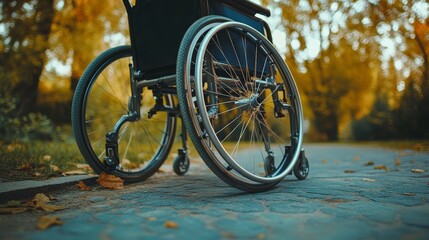 Wheelchair wheels up close