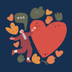 Cartoon vector illustration of Red heart painting by woman