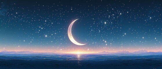 Fototapeta premium Crescent Moon Starry Night Islam Religion Spiritual Symbol