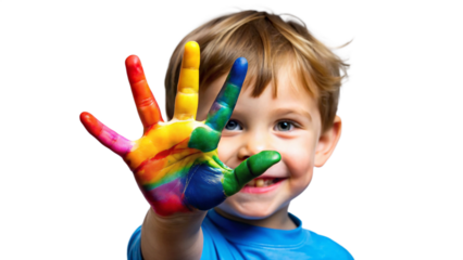 colorful painted child cute hand on transparency background