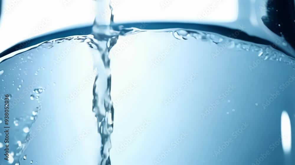 Poster stream of water is pouring into a glass, creating a mesmerizing pattern of bubbles and ripples. the 
