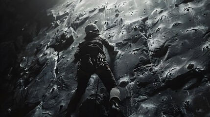 Obraz premium Woman in Climbing Outfit: A woman in a climbing outfit scaling an indoor rock wall. 