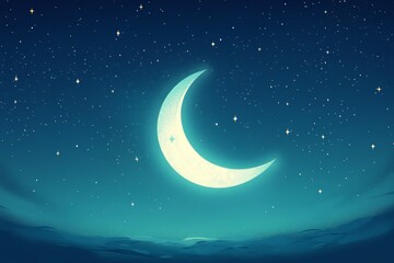Naklejka premium Crescent Moon Starry Night Islam Religion Spiritual Symbol