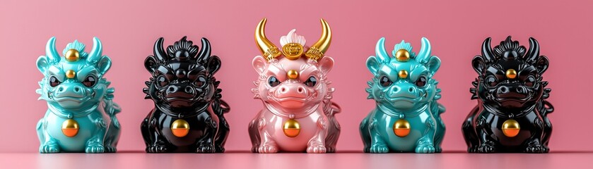 Obraz premium A 3D Chinese zodiac animals with soft pastel colors, symbolizing the 12-year cycle in Chinese culture.