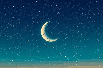 Fototapeta premium Crescent Moon Starry Night Islam Religion Spiritual Symbol