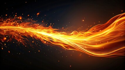 Fototapeta premium Vibrant orange flame trailing behind a speeding object, leaving a mesmerizing streak of fiery sparks and wisps against a dark, contrasting background.
