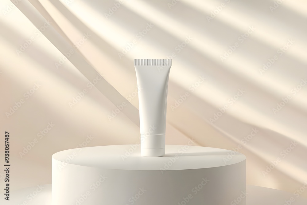 Aufkleber a simple white tube stands upright on a softly illuminated surface with a light, flowing backdrop cr