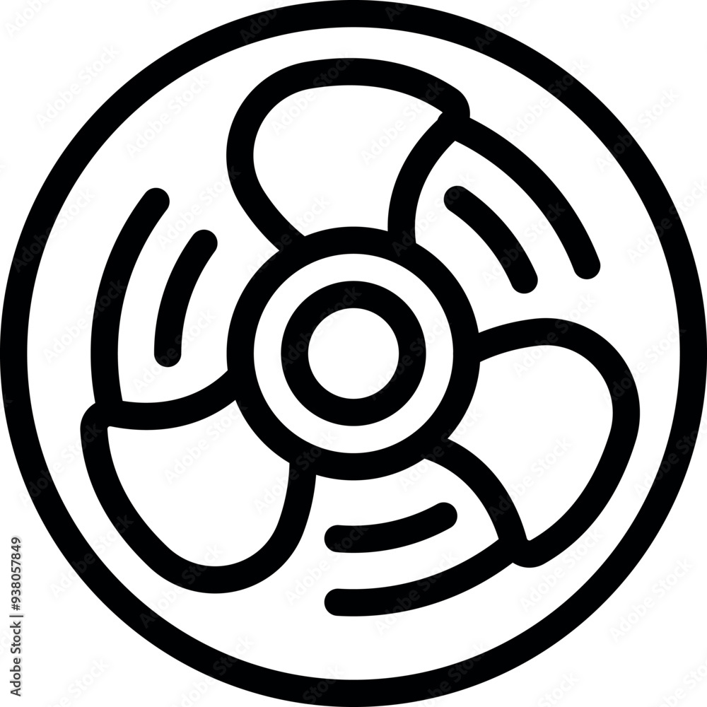Poster simple black and white icon of a rotating fan creating airflow