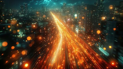 Obraz premium Dynamic city lights streaking through the night ideal for crafting modern urban-themed wallpaper designs