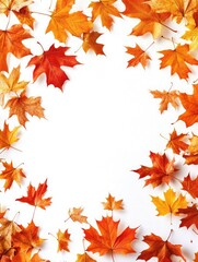 A vibrant autumn wreath made from colorful leaves and red berries arranged on a white background to celebrate the fall season