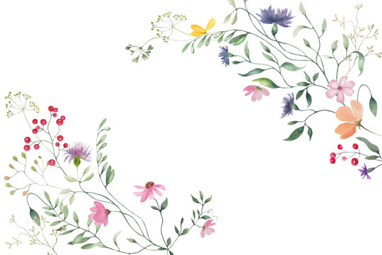 Watercolor floral frame. Hand drawn illustration isolated on white background. Vector EPS.