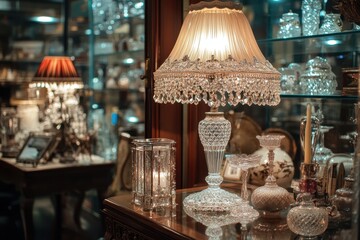 Crystal Table Lamp with Accents on a Wooden Table