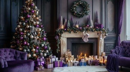 Christmas cozy home interior purple color