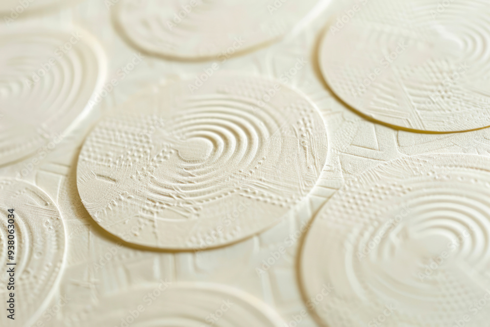 Poster minimalist greeting cards with geometric embossed patterns on textured paper texture.