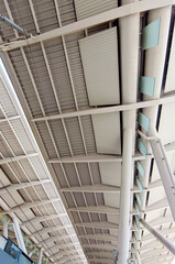 Modern Technological ceiling of the railway station. Vertical photo.