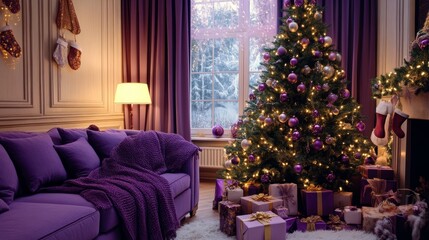 Christmas cozy home interior purple color