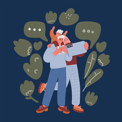 Cartoon vector illustration of man shopping online. Businessman in him office with credit card.