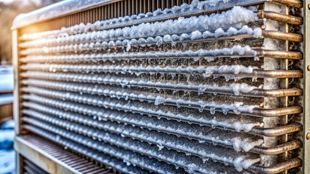View Of A Frost-Covered Freezer Evaporator Coil With Visible Ice Crystals And Condensation Droplets