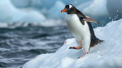 Fototapeta premium a penguin standing on snow.jpeg
