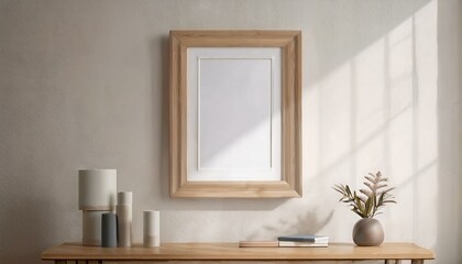 Mockup frame in cozy simple living room interior close up, 3d render
