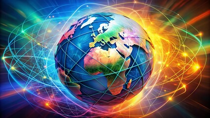 Fototapeta premium Worldwide Interconnectedness Symbolized By A Globe Surrounded By An Abstract Circle In Vibrant Colors