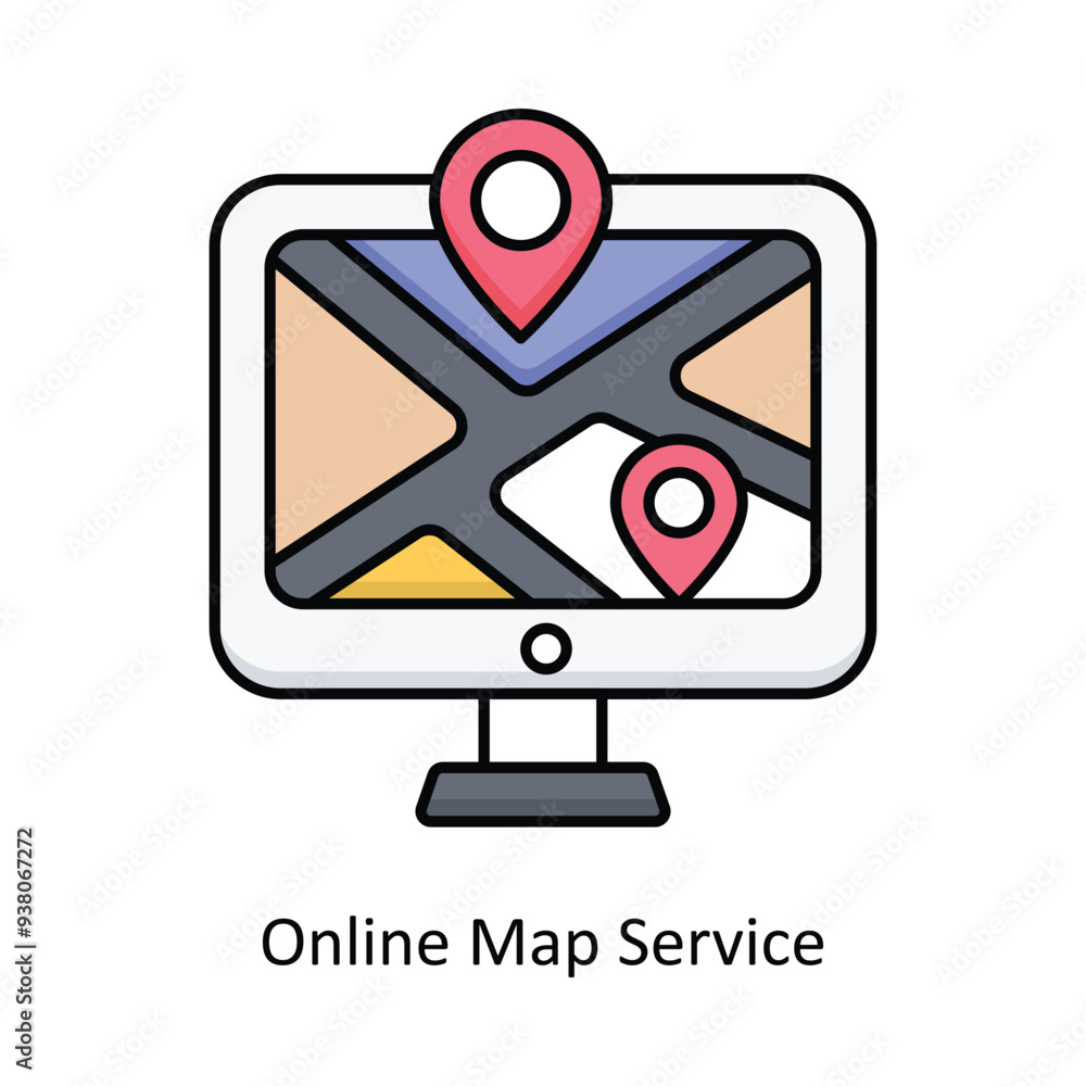 Poster web map solid icon style illustration. eps 10 file