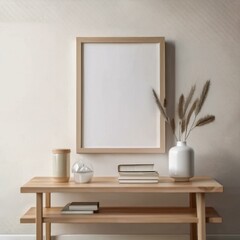 Mockup frame in cozy simple living room interior close up, 3d render
