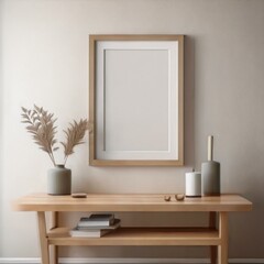 Fototapeta premium Mockup frame in cozy simple living room interior close up, 3d render 