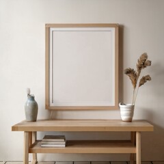 Mockup frame in cozy simple living room interior close up, 3d render
