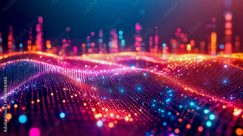 Poster colorful waves of light and data create a mesmerizing visual experience. this digital art showcases 