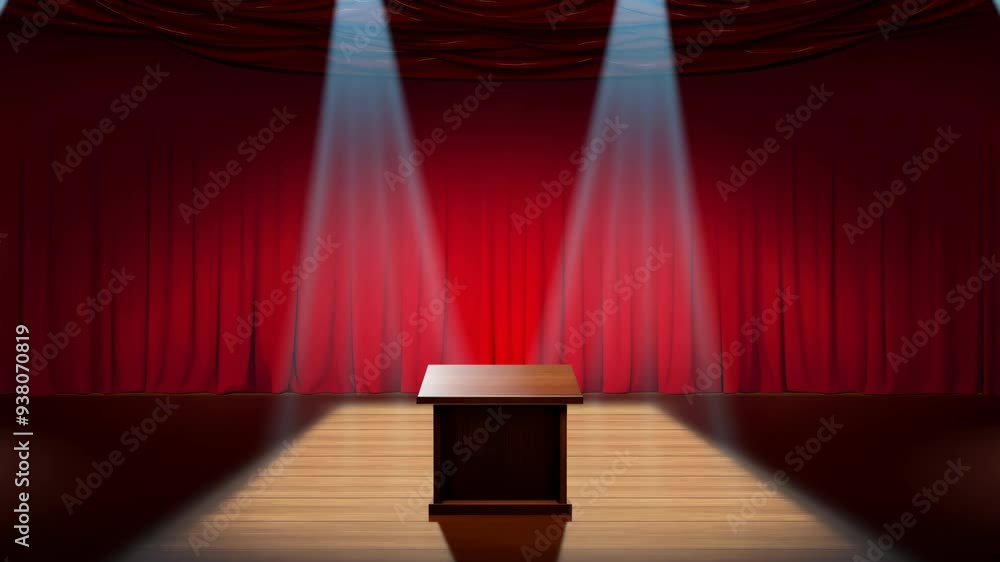 Aufkleber Red stage setting with podium under bright lights for an engaging presentation event
