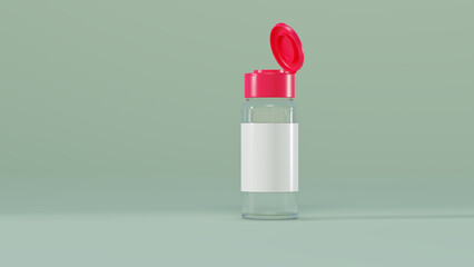 empty spicy bottle with white label on green 3D rendering