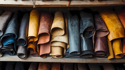 Rolls of Leather on a Shelf.
