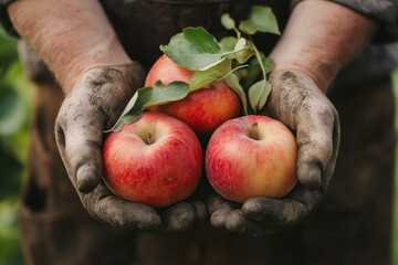 Freshly harvested apples and organic produce in farmers  hands  a celebration of nature s bounty
