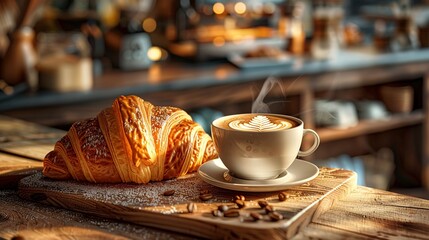 Cozy morning coffee and croissants for breakfast