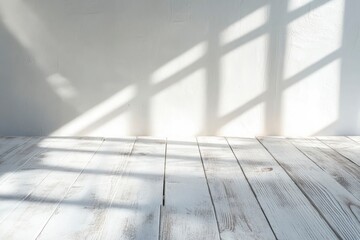 Blank warm lighting background. White and wooden surface. Light and Shadow wallpaper. Space for text. Backdrop. Studio photography. Cozy and Comfortable. Decorative. Minimalist wallpaper. Empty, ai