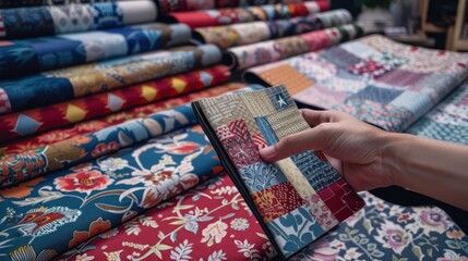 Digital interface showing holiday pattern swatches for textile and wallpaper. 