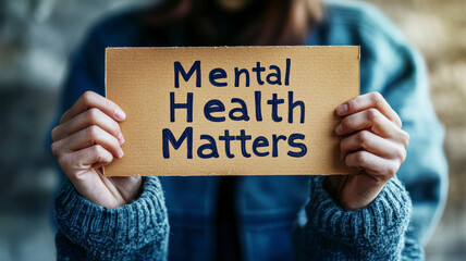 hands holding a "Mental Health Matters" sign.