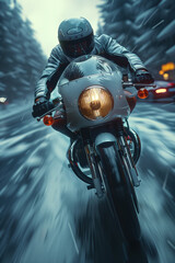 Piloto domina su moto con precisión, mientras el paisaje se difumina a su alrededor. La cámara captura la velocidad y la adrenalina de una aventura en la que él es el protagonista absoluto