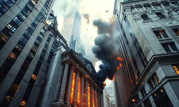 Burning Building in Downtown City