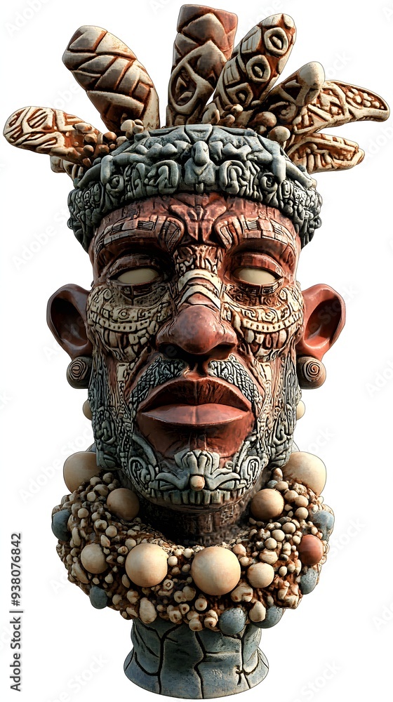 Poster 31. **a 3d render of a ceramic art portrait depicting a charismatic leader with ornate patterns and 