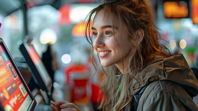 A woman in the drive-through ordering fast food