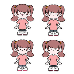 可愛い女の子の喜怒哀楽、全身イラストセット⑤