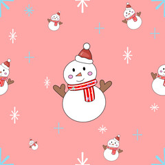 Cute Christmas Snowman Pattern Vector background 