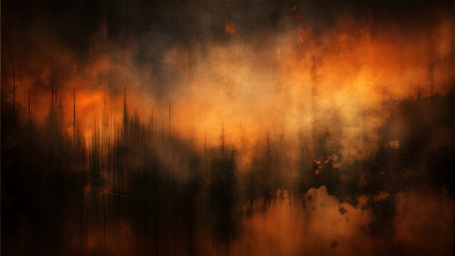 Dark and Eerie Grunge Texture Background with Faded Orange and Black Tones