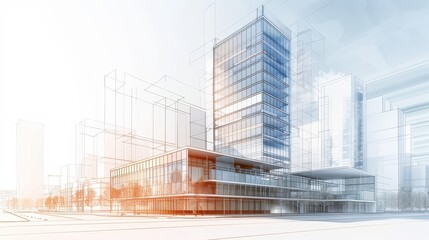 Modern architectural sketch of an urban building, blending realism with conceptual design elements, highlighting structural creativity.