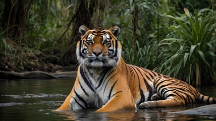 Obraz premium Can't believe how graceful that bengal tiger was in the water. So fascinating to watch!