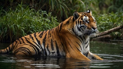 Fototapeta premium Can't believe how graceful that bengal tiger was in the water. So fascinating to watch!