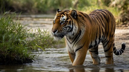 Obraz premium Can't believe how graceful that bengal tiger was in the water. So fascinating to watch!