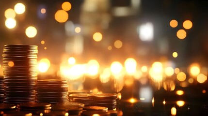 Stacked Coins on Blurred Light Background, Symbolizing Financial Abundance